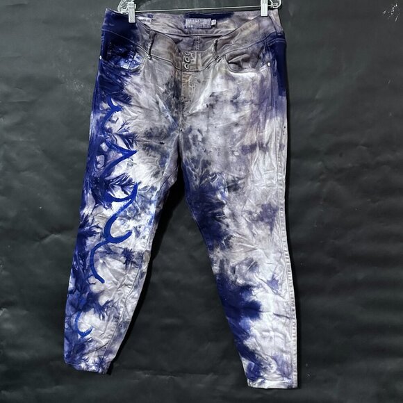 Torrid Jeggings Blue Size 22 Tie Dye Purple Wave Hand Painted Leggings stretch - Picture 5 of 7
